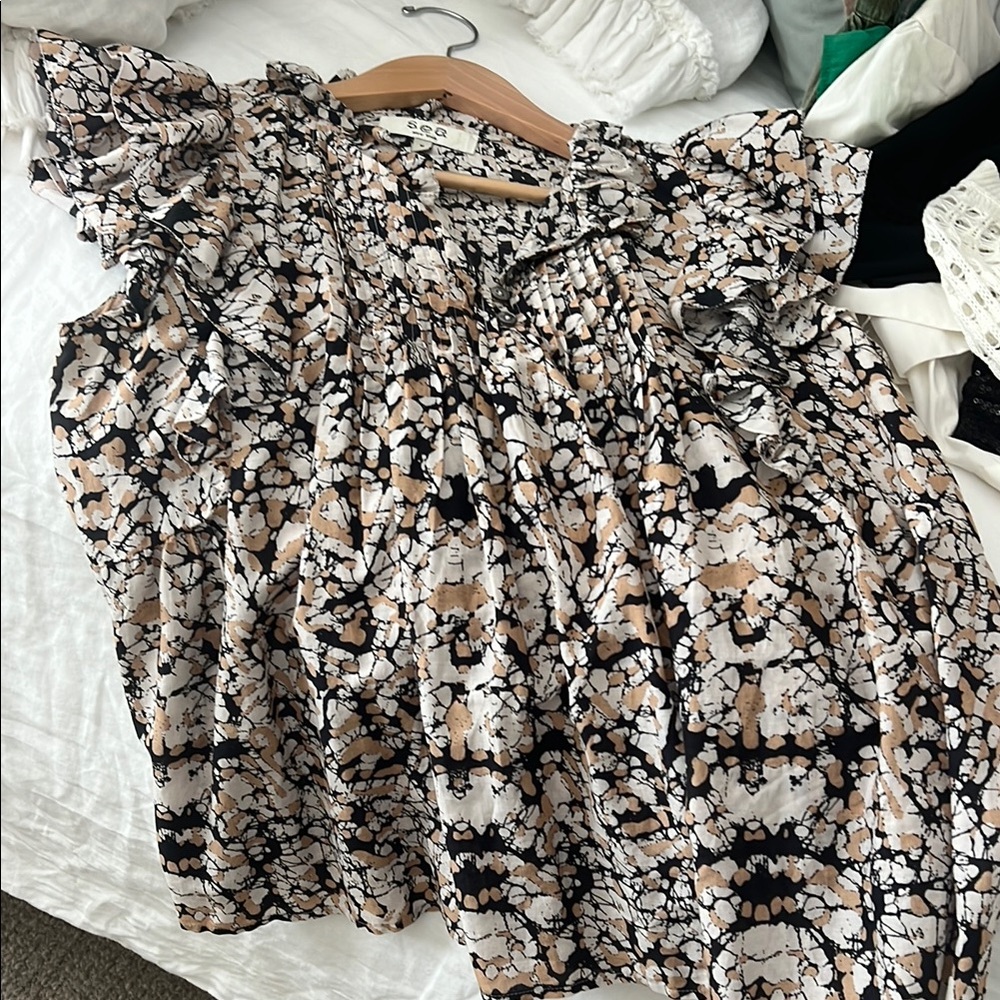 Sea New York Black and White Ruffled Blouse